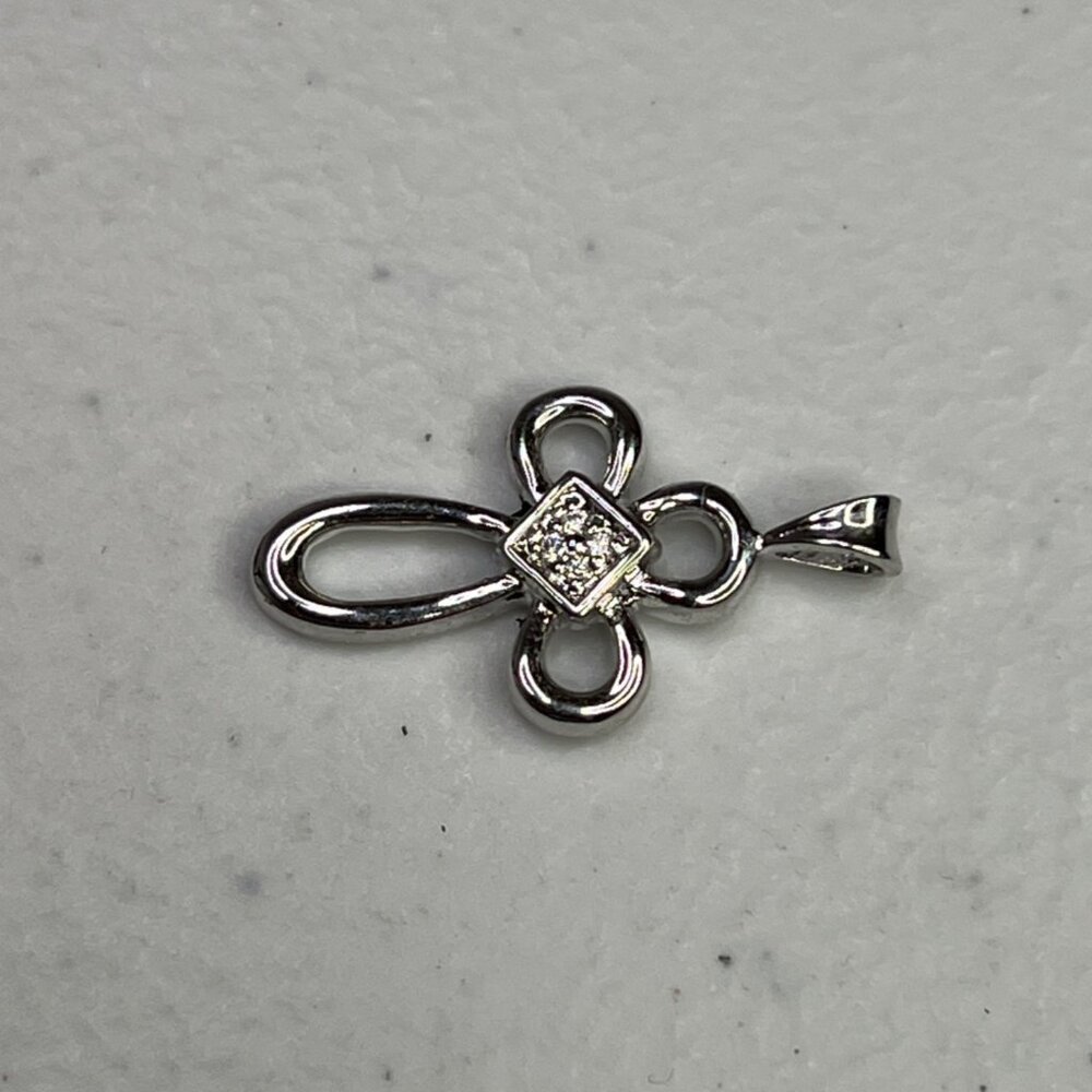 Small Cross Silver-Tone Pendant With Cubic Zirconia Accents - Picture 7 of 9